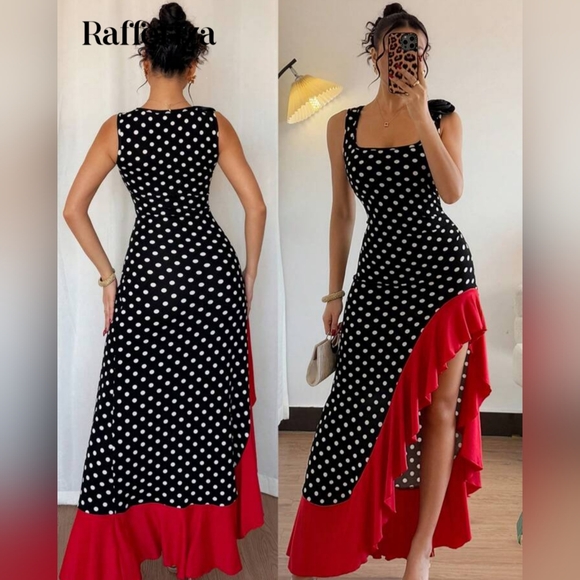 SHEIN Black and White Asymmetrical Ruffled Sundress - Picture 2 of 9